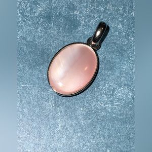 Vintage Dainty Pink Opal Sterling Silver Oval Pendant